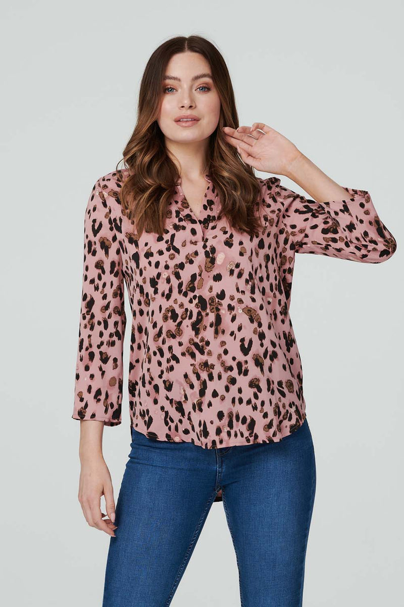 Pink | Abstract Leopard Print Blouse
