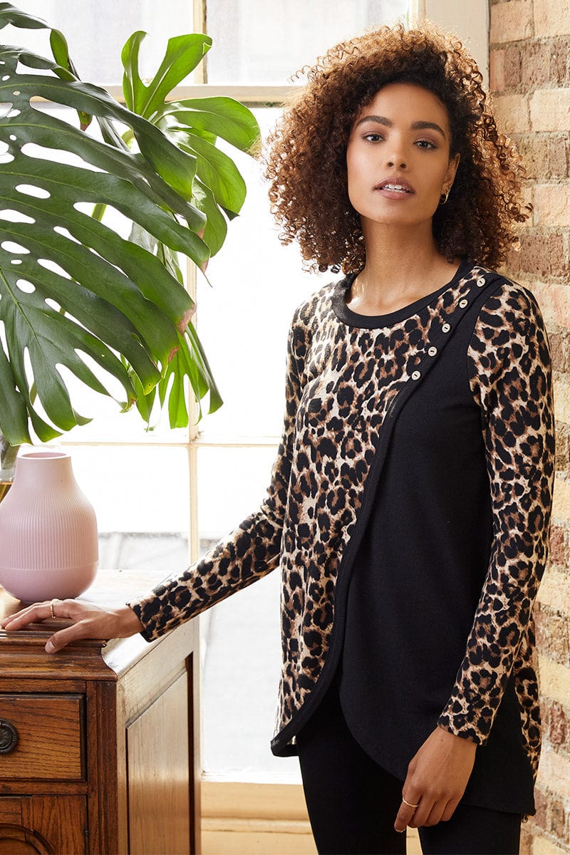 Beige | Animal Print Long Sleeve T-Shirt