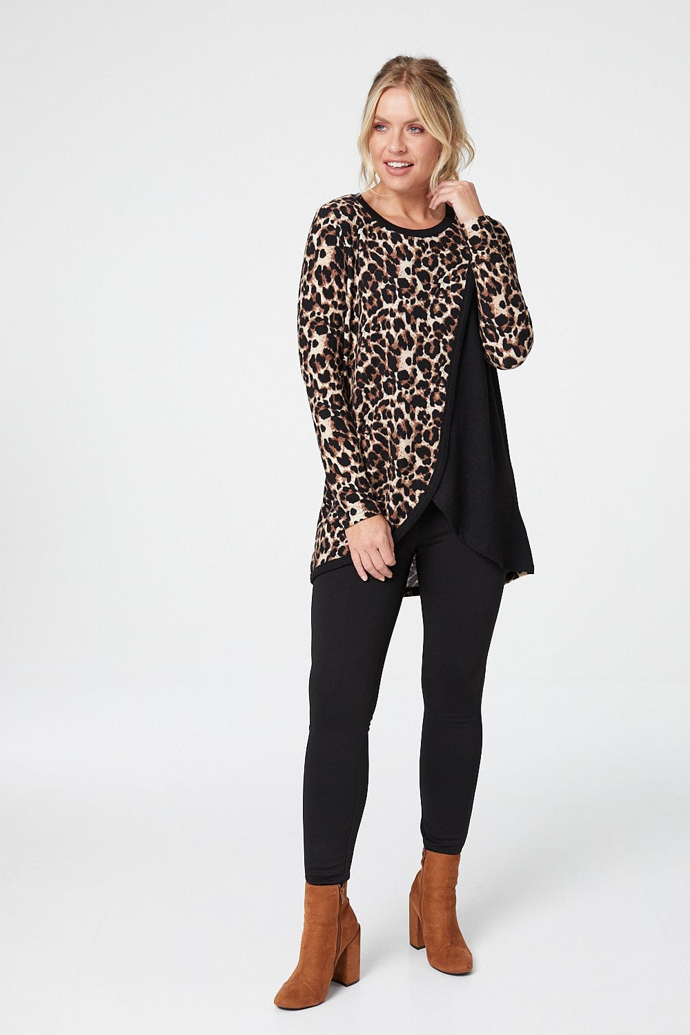 Beige | Animal Print Long Sleeve T-Shirt
