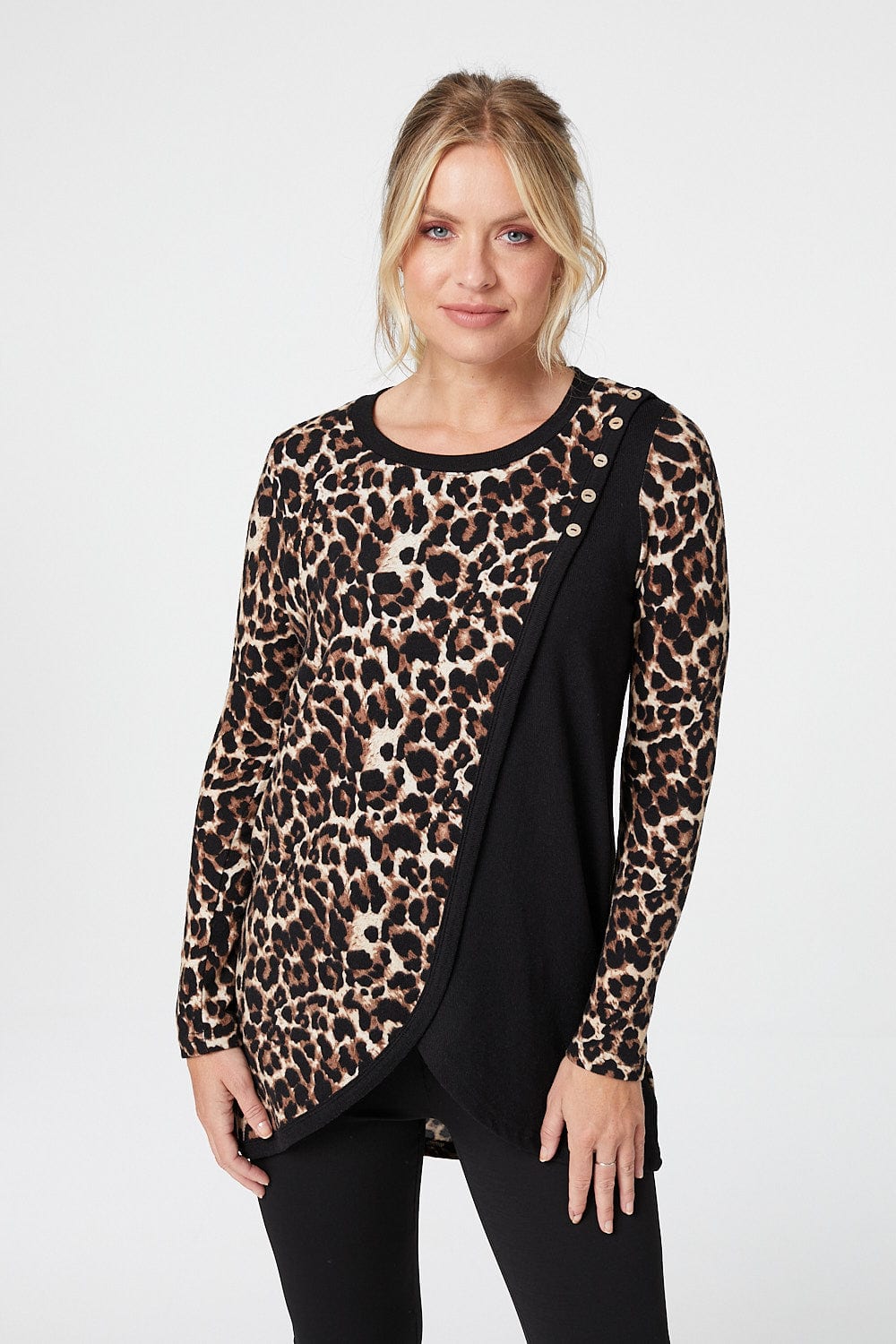 Beige | Animal Print Long Sleeve T-Shirt
