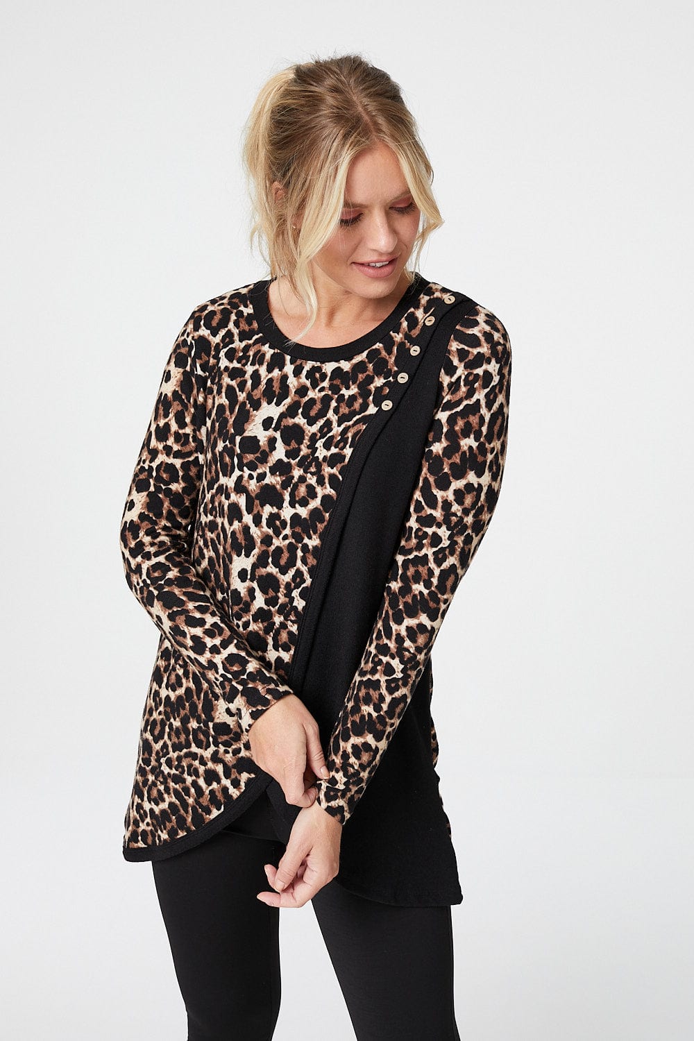 Beige | Animal Print Long Sleeve T-Shirt