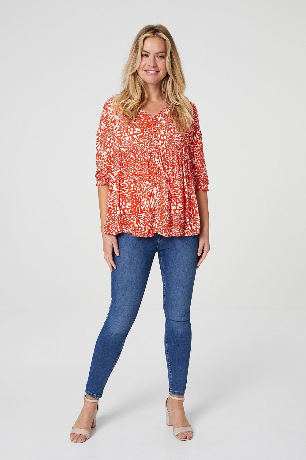 Orange | Animal Print 3/4 Sleeve Blouse