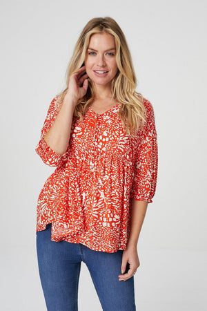 Orange | Animal Print 3/4 Sleeve Blouse