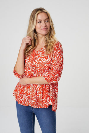 Orange | Animal Print 3/4 Sleeve Blouse