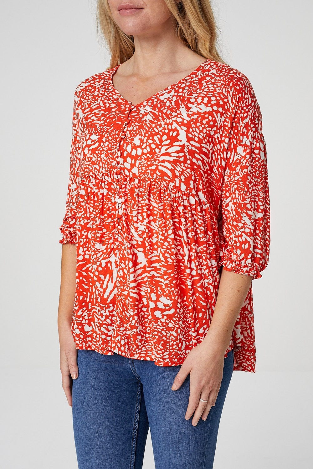 Orange | Animal Print 3/4 Sleeve Blouse