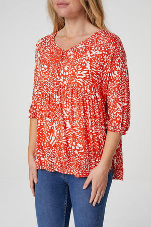 Orange | Animal Print 3/4 Sleeve Blouse