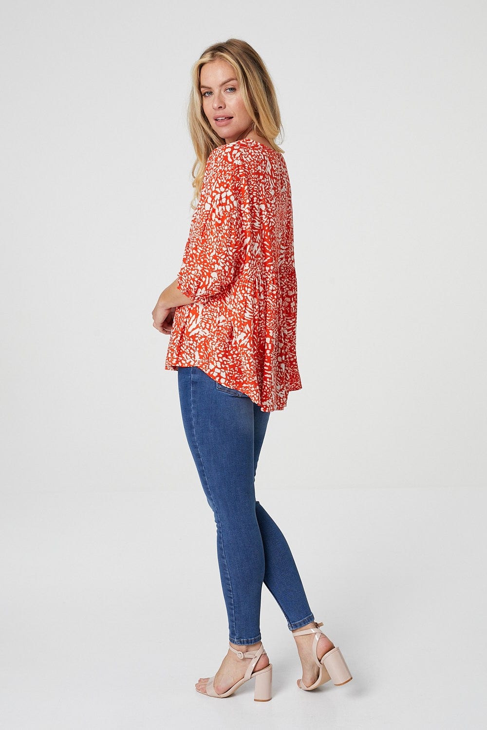 Orange | Animal Print 3/4 Sleeve Blouse