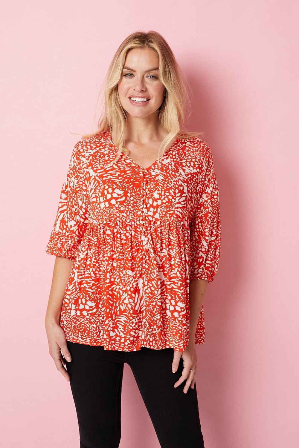 Orange | Animal Print 3/4 Sleeve Blouse