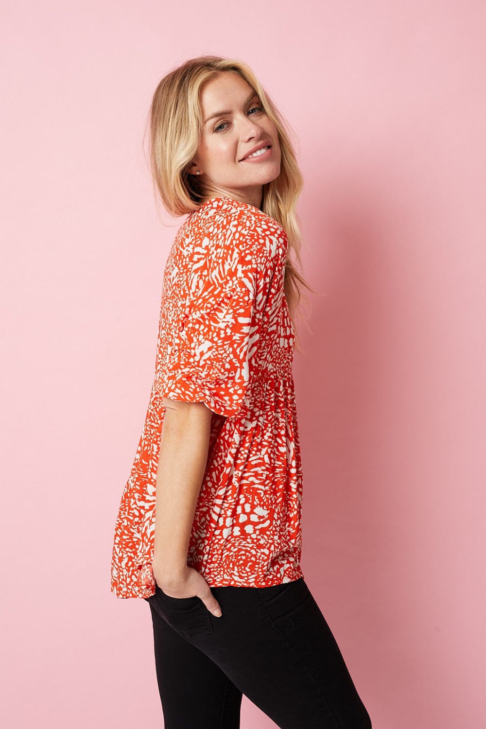 Orange | Animal Print 3/4 Sleeve Blouse
