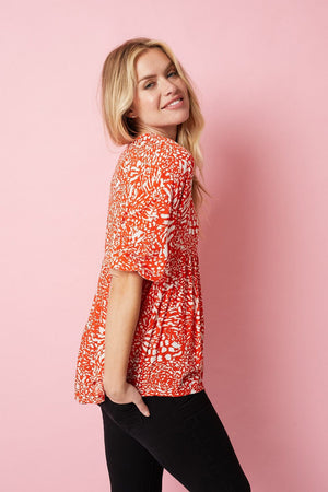 Orange | Animal Print 3/4 Sleeve Blouse