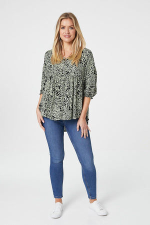 Sage | Animal Print 3/4 Sleeve Blouse