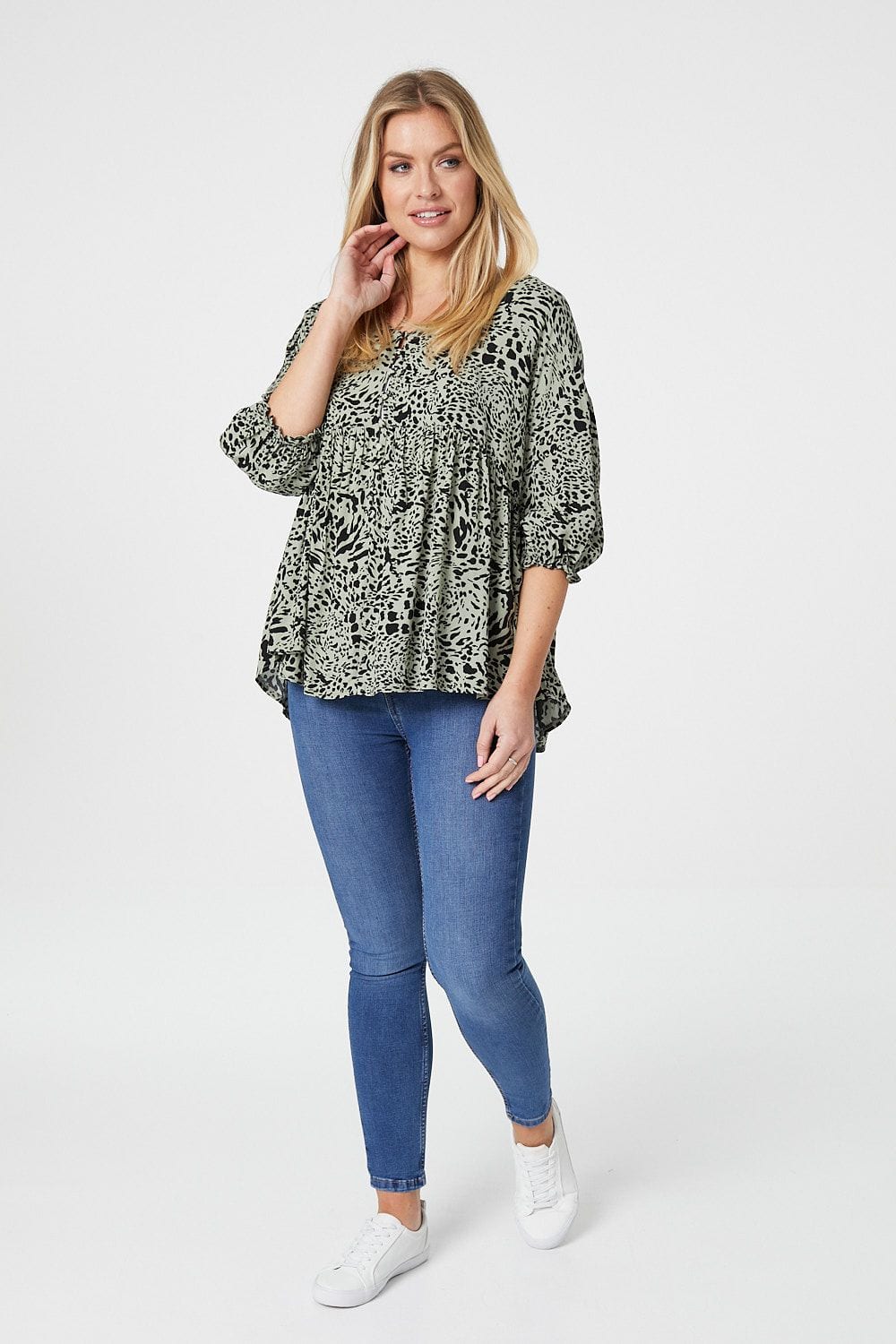 Sage | Animal Print 3/4 Sleeve Blouse
