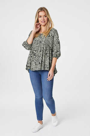 Sage | Animal Print 3/4 Sleeve Blouse