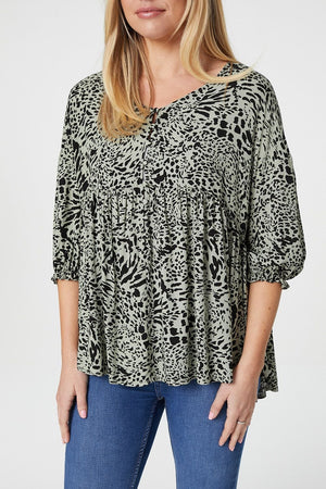 Sage | Animal Print 3/4 Sleeve Blouse