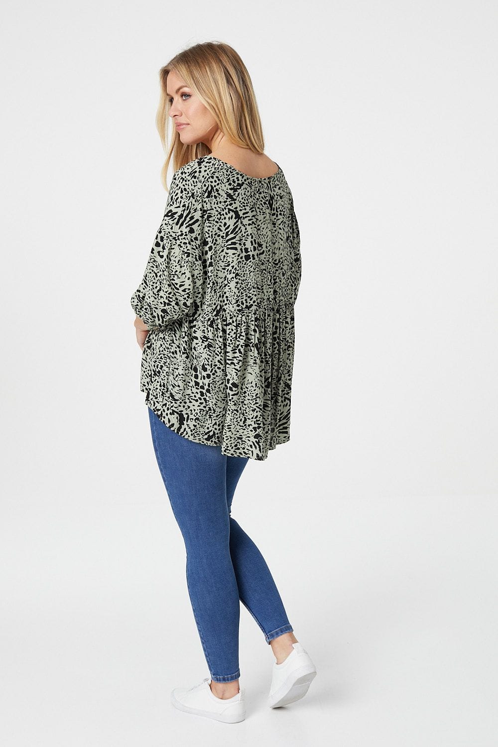 Sage | Animal Print 3/4 Sleeve Blouse
