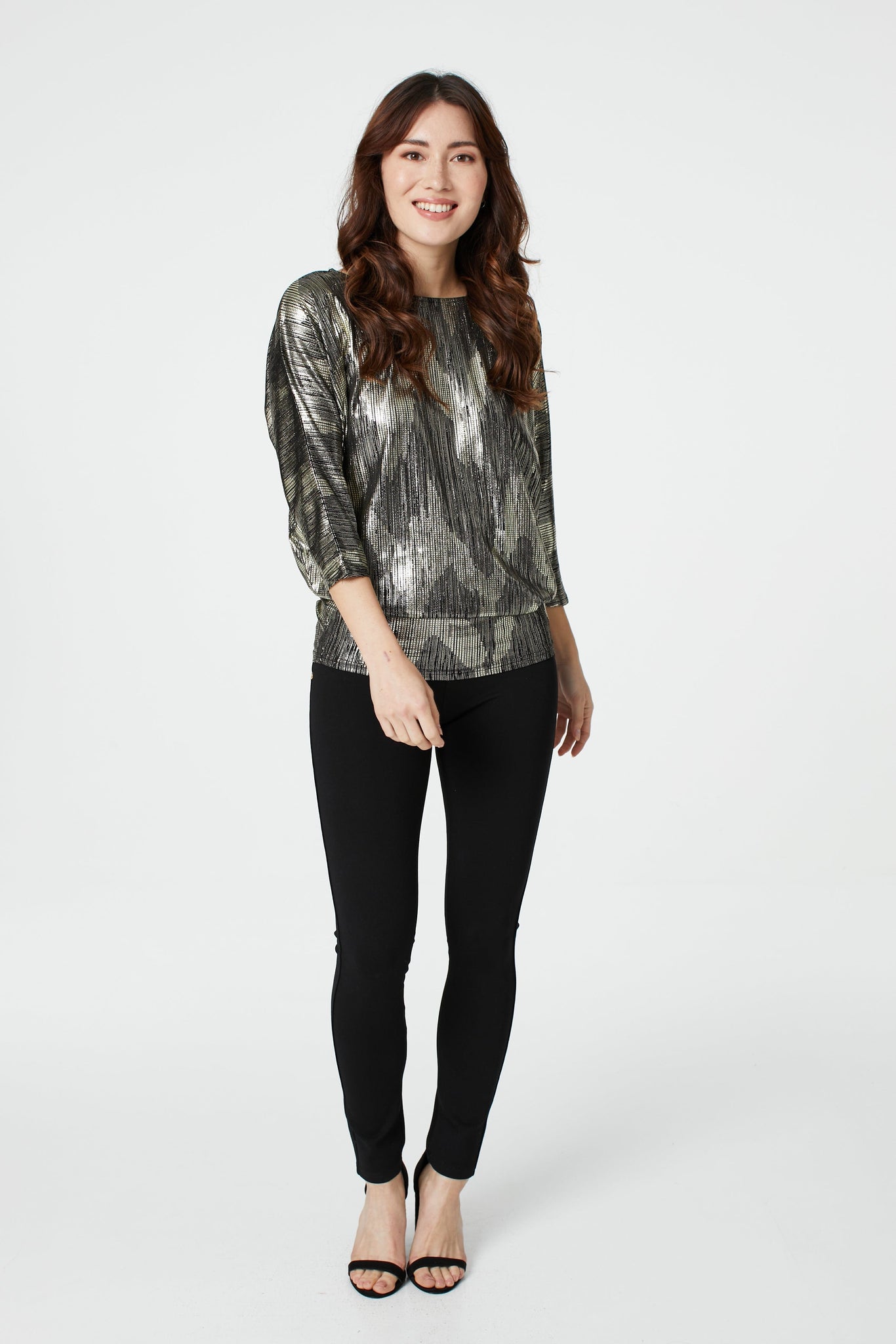 Gold | Metallic 3/4 Sleeve Batwing Top