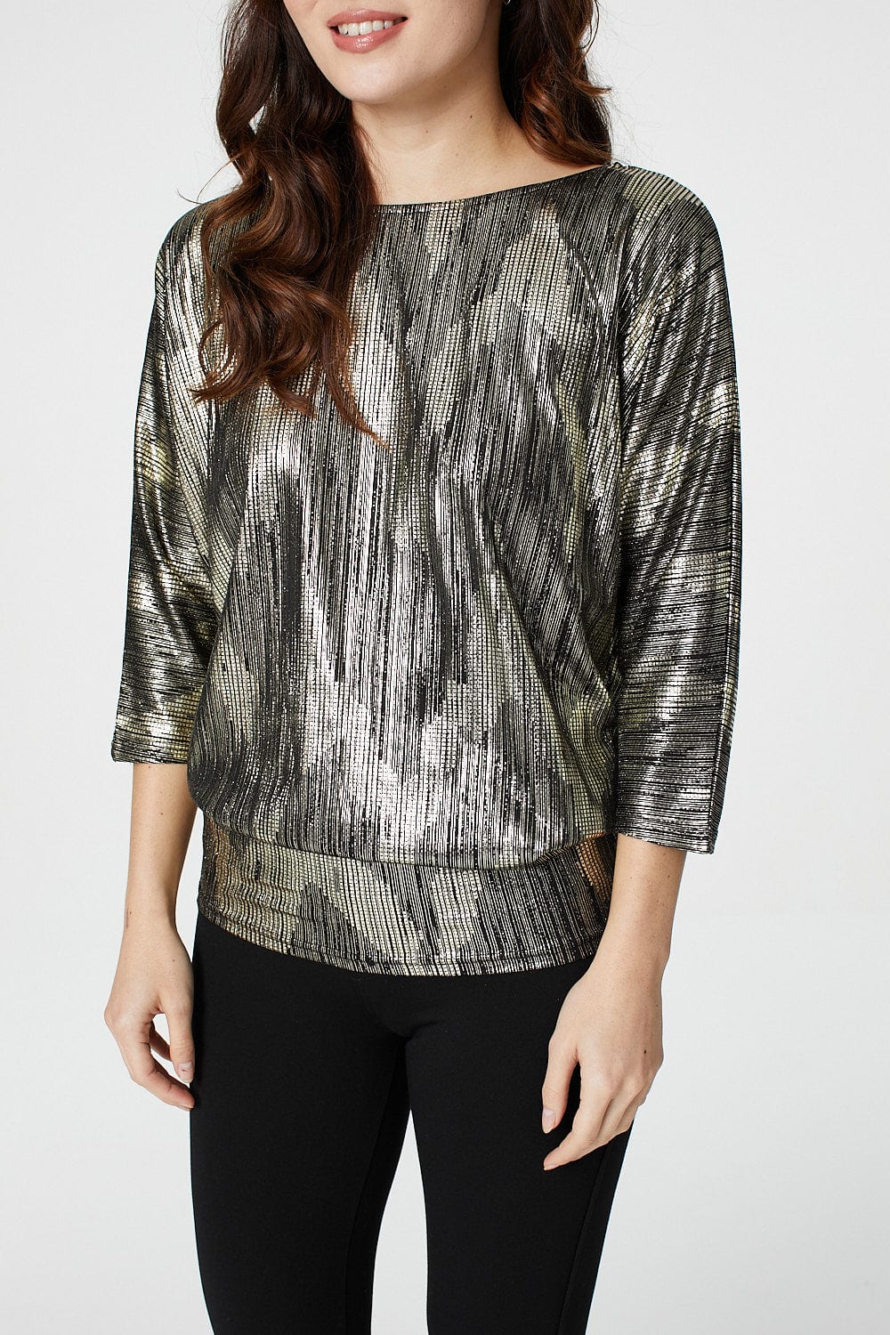 Gold | Metallic 3/4 Sleeve Batwing Top