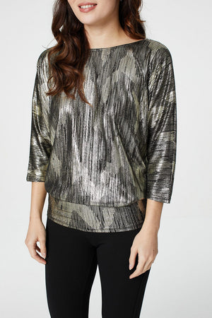 Gold | Metallic 3/4 Sleeve Batwing Top