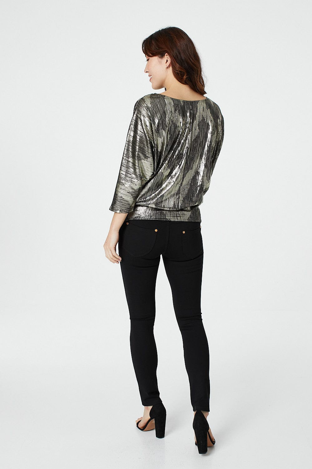 Gold | Metallic 3/4 Sleeve Batwing Top