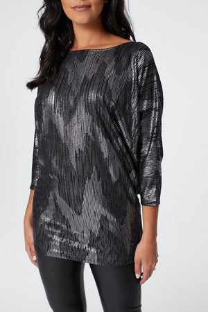 Silver | Metallic 3/4 Sleeve Batwing Top