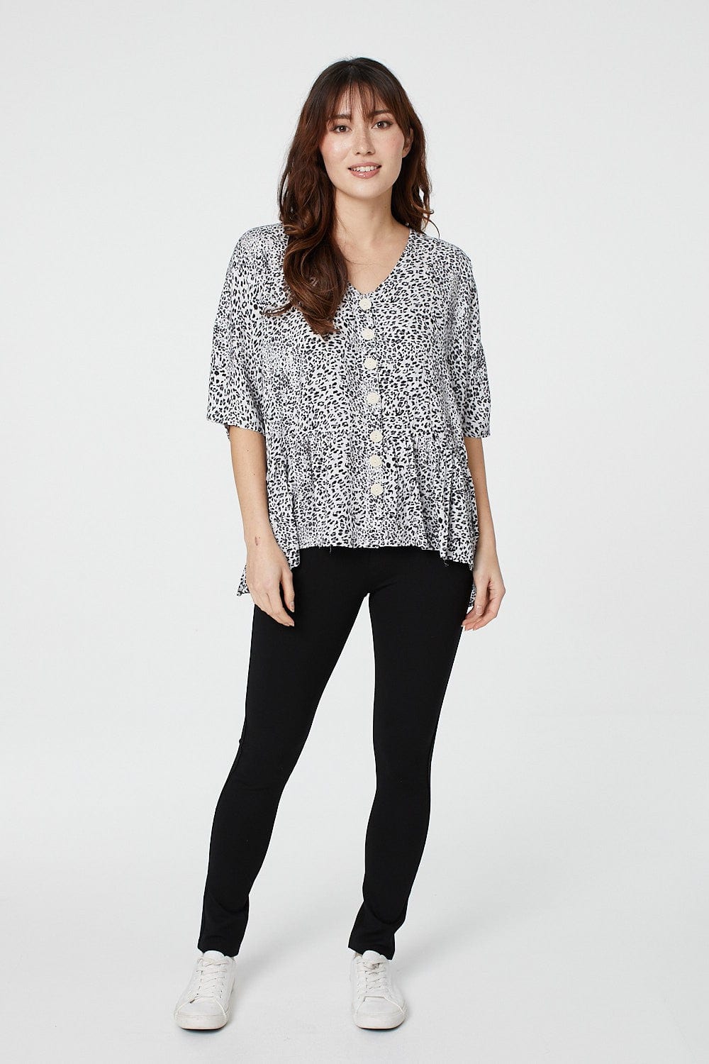 Grey | Ditsy Print 3/4 Sleeve Blouse