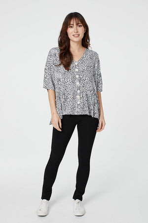 Grey | Ditsy Print 3/4 Sleeve Blouse