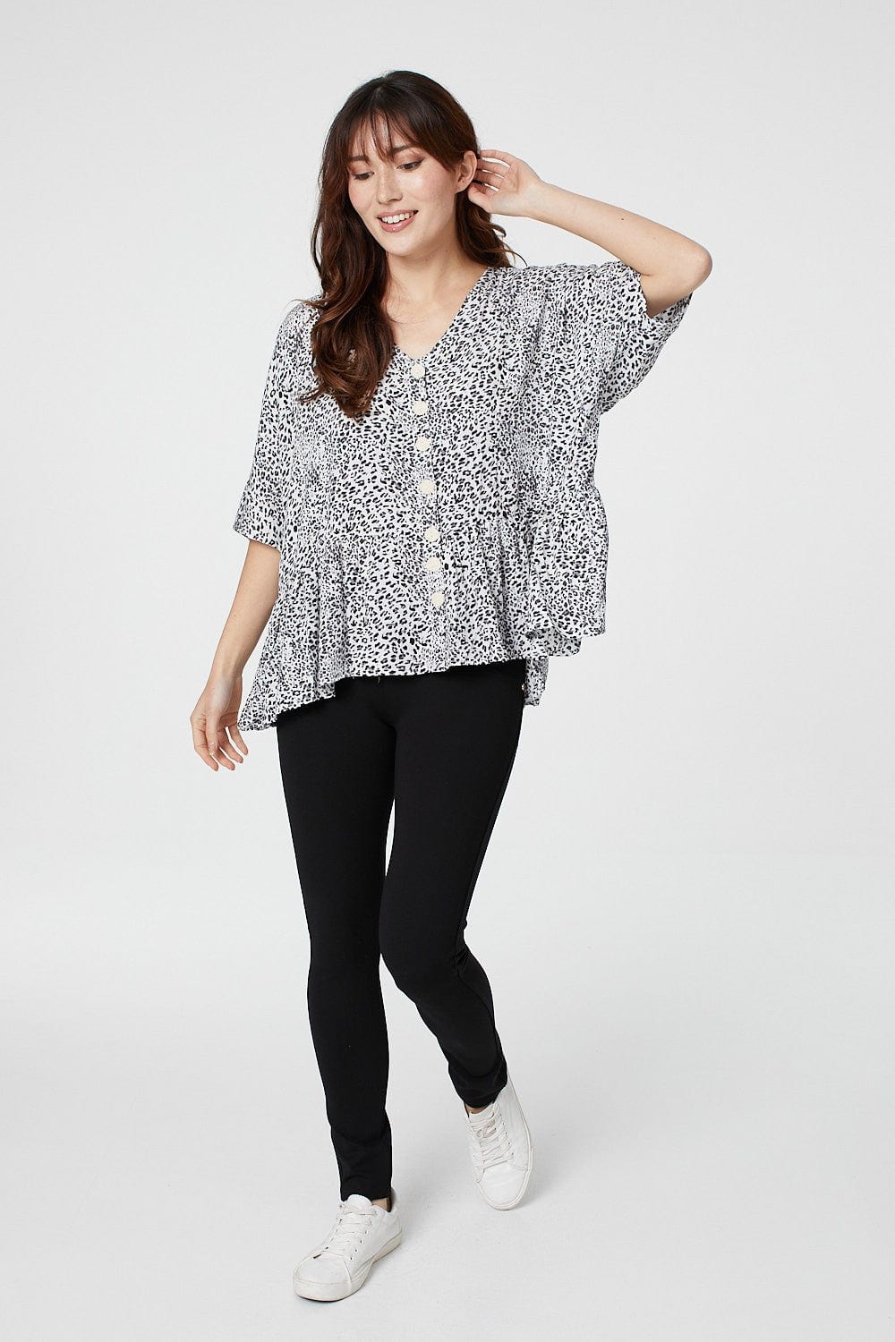 Grey | Ditsy Print 3/4 Sleeve Blouse