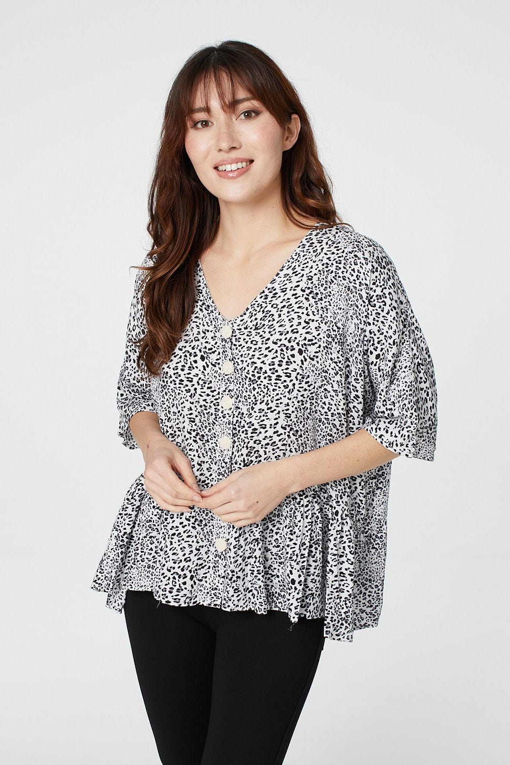 Grey | Ditsy Print 3/4 Sleeve Blouse