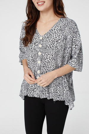 Grey | Ditsy Print 3/4 Sleeve Blouse