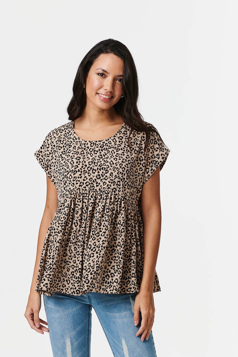Stone | Leopard Print Short Sleeve Blouse
