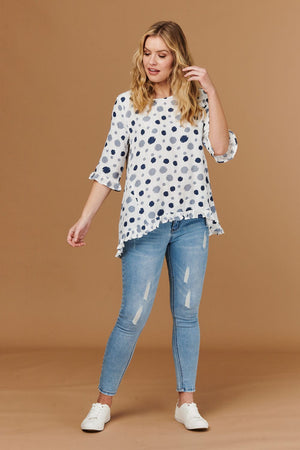 Navy | Polka Dot 3/4 Sleeve Tunic Blouse