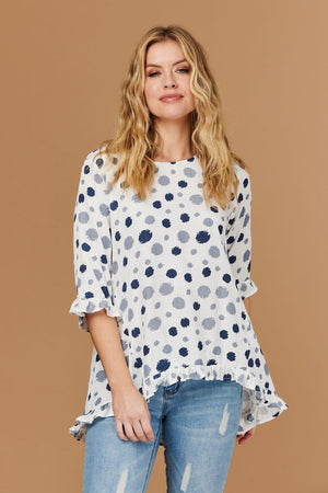 Navy | Polka Dot 3/4 Sleeve Tunic Blouse