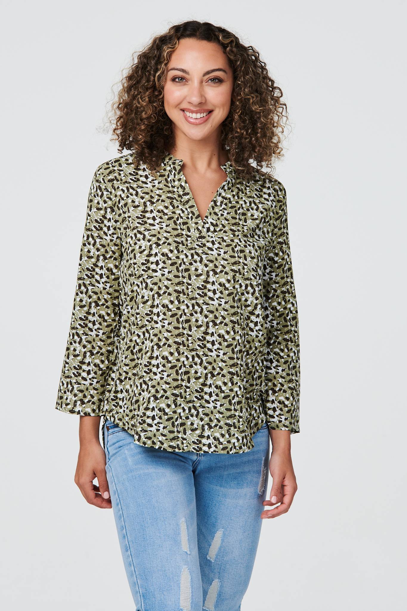 Sage | Printed 3/4 Sleeve Blouse