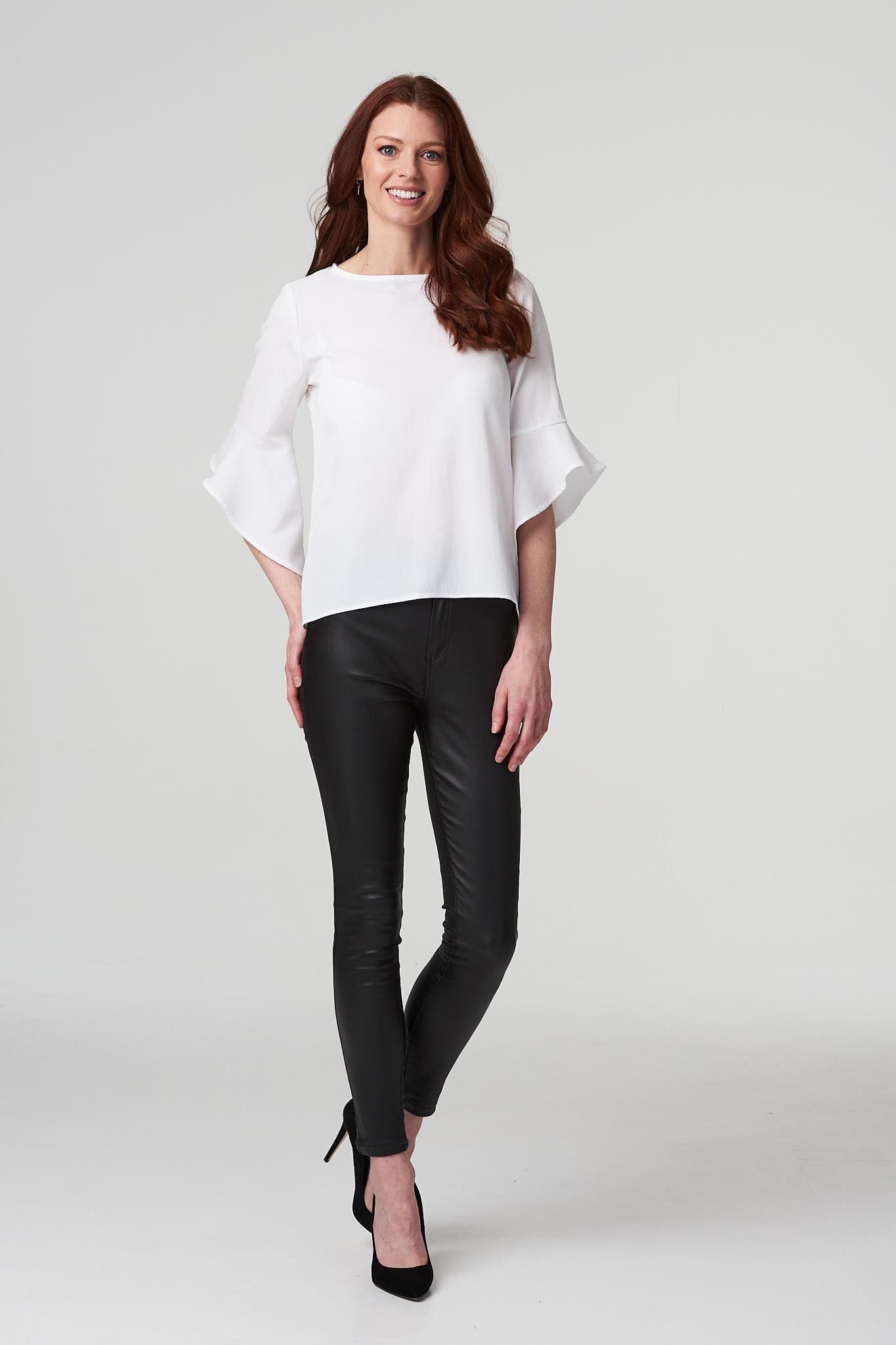 White | Ruffle Sleeve Blouse Top