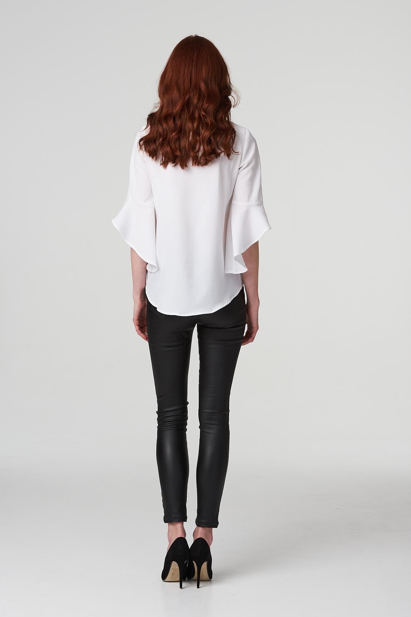 White | Ruffle Sleeve Blouse Top