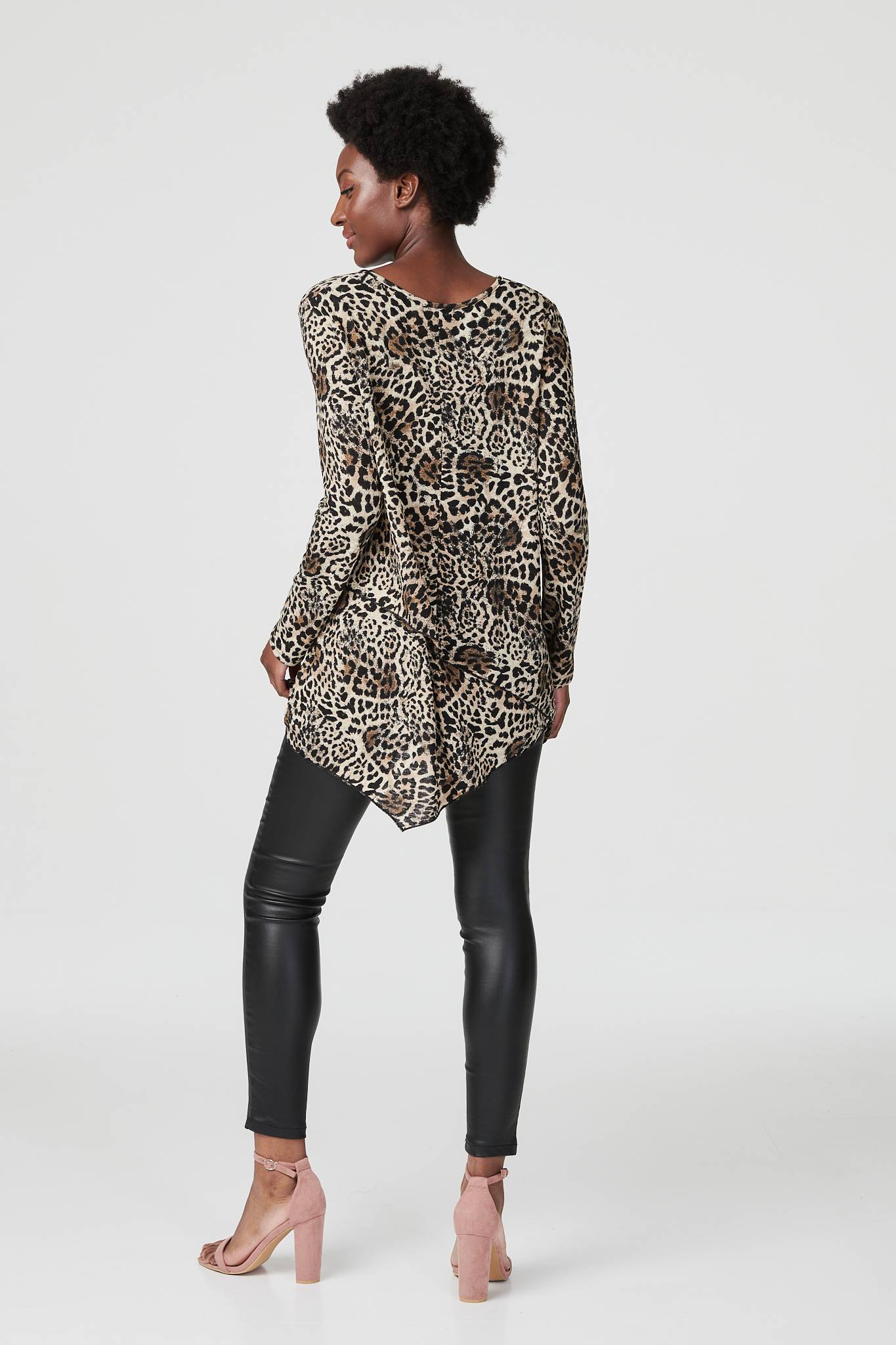Beige | Leopard Print Long Sleeve T-Shirt