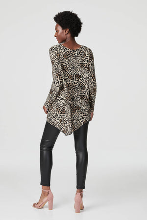 Beige | Leopard Print Long Sleeve T-Shirt