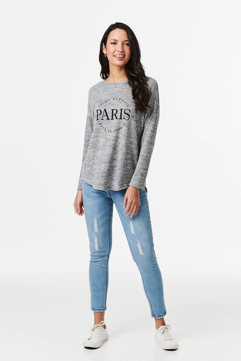 Light Grey | Paris Print Long Sleeve Top