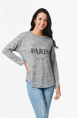 Light Grey | Paris Print Long Sleeve Top