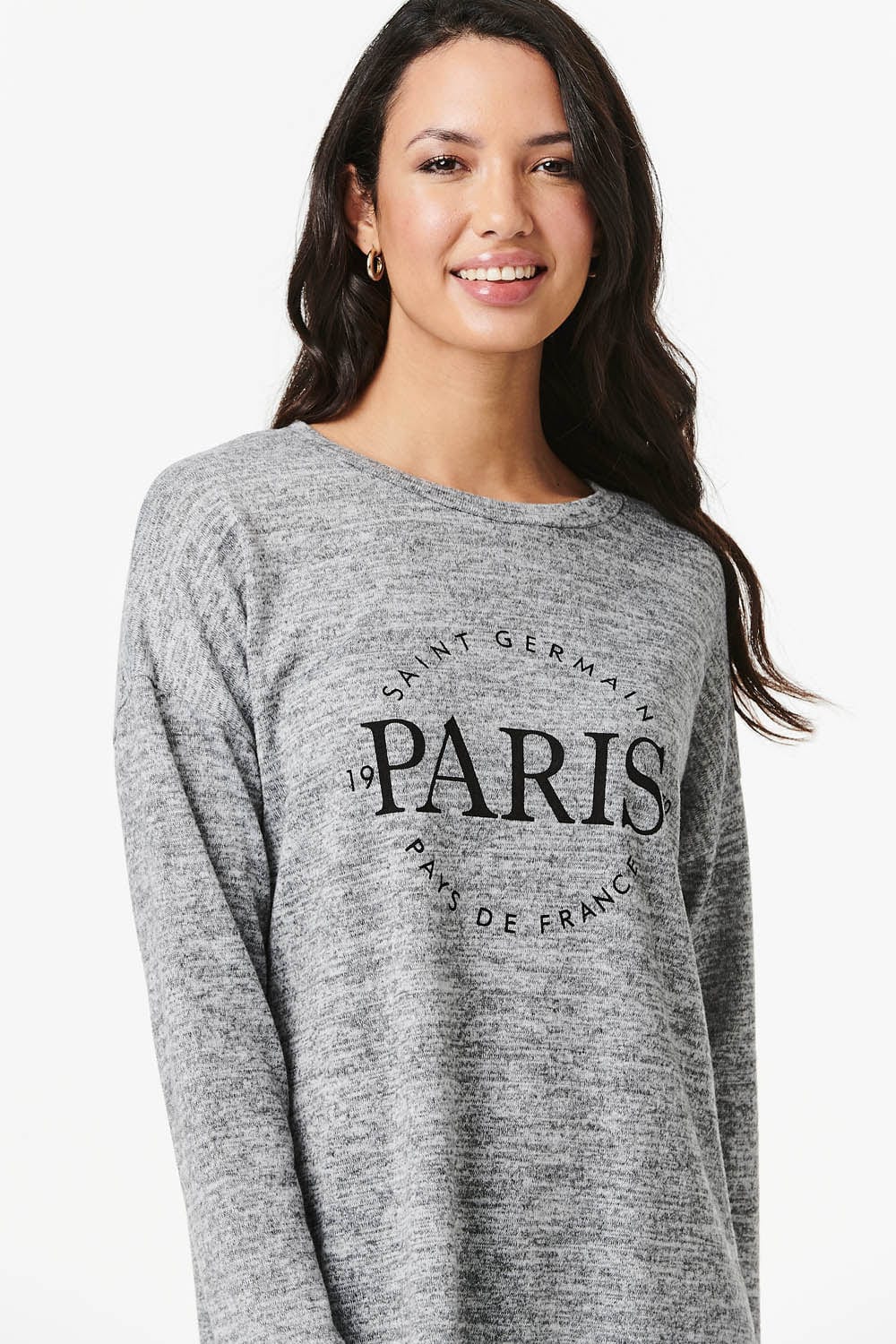 Light Grey | Paris Print Long Sleeve Top