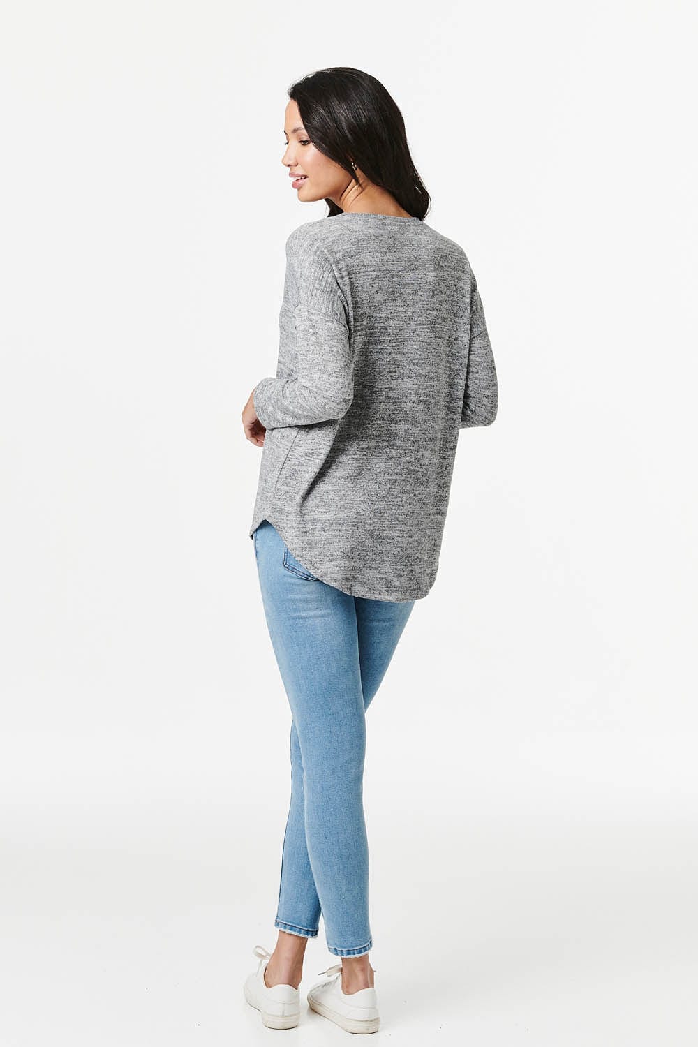 Grey | Slogan Print Long Sleeve Top