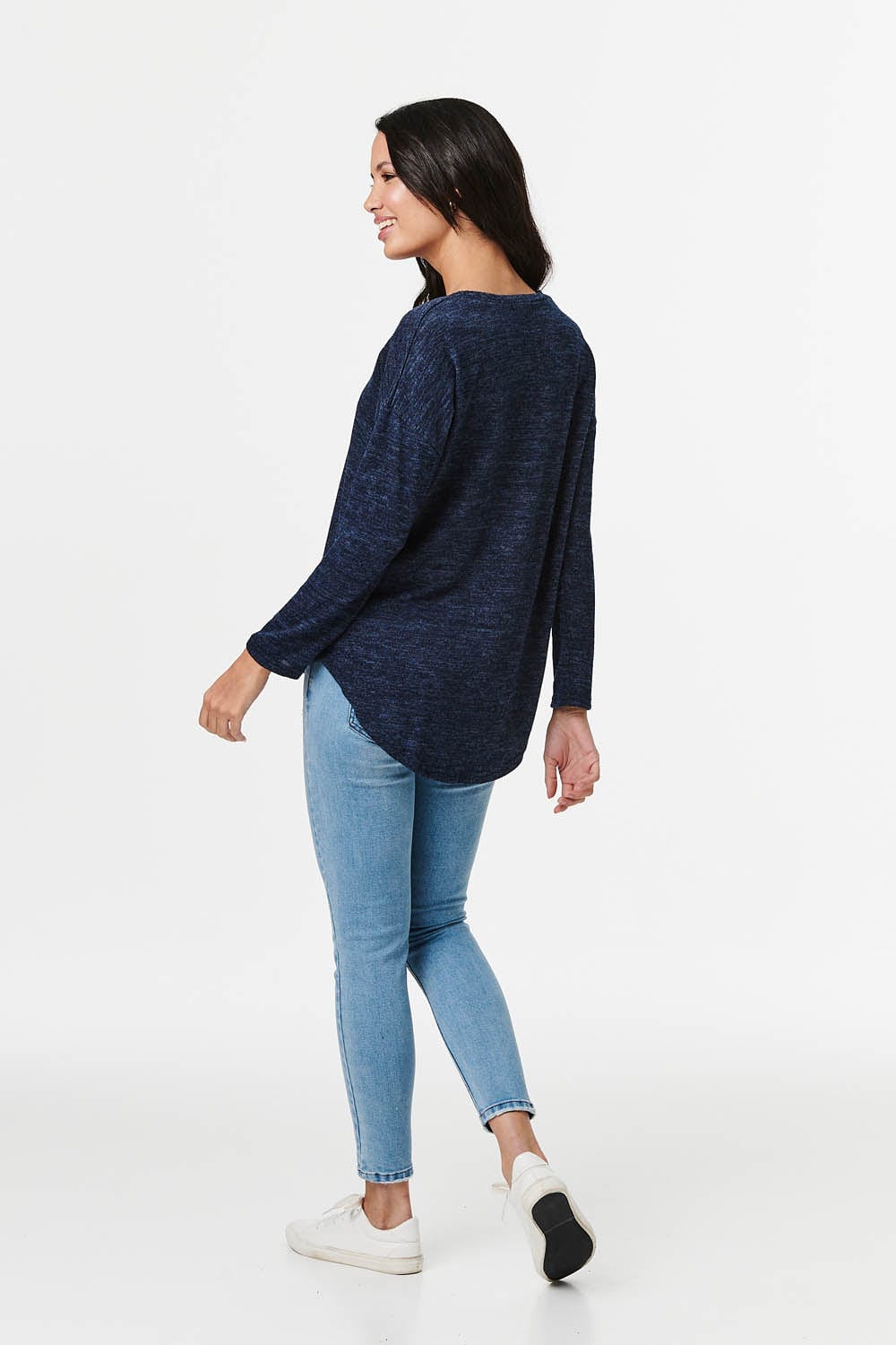 Navy | Slogan Print Long Sleeve Top