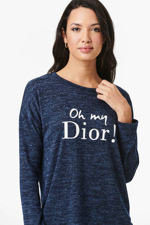 Navy | Slogan Print Long Sleeve Top