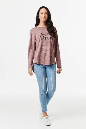 Pink | Slogan Print Long Sleeve Top