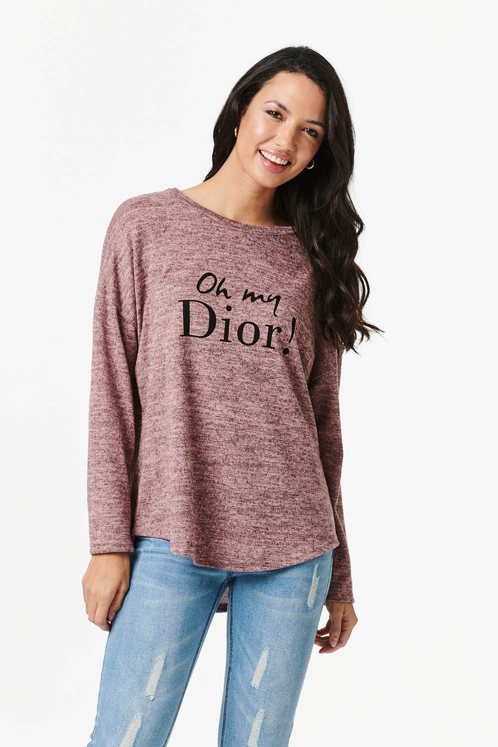 Pink | Slogan Print Long Sleeve Top