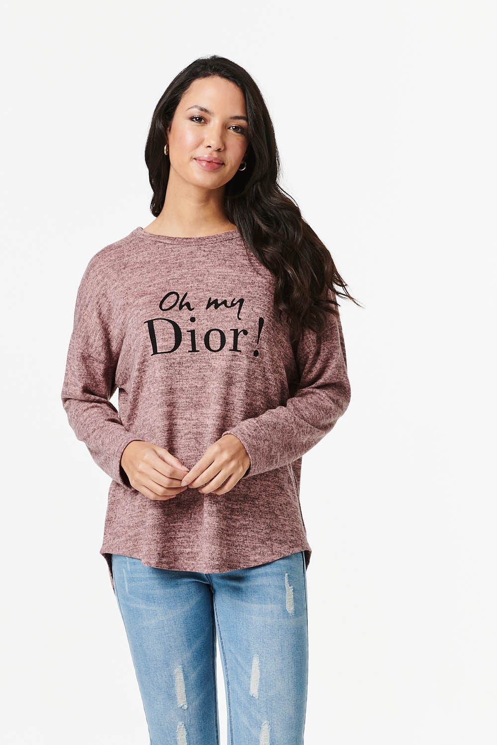Pink | Slogan Print Long Sleeve Top
