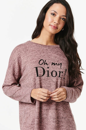 Pink | Slogan Print Long Sleeve Top