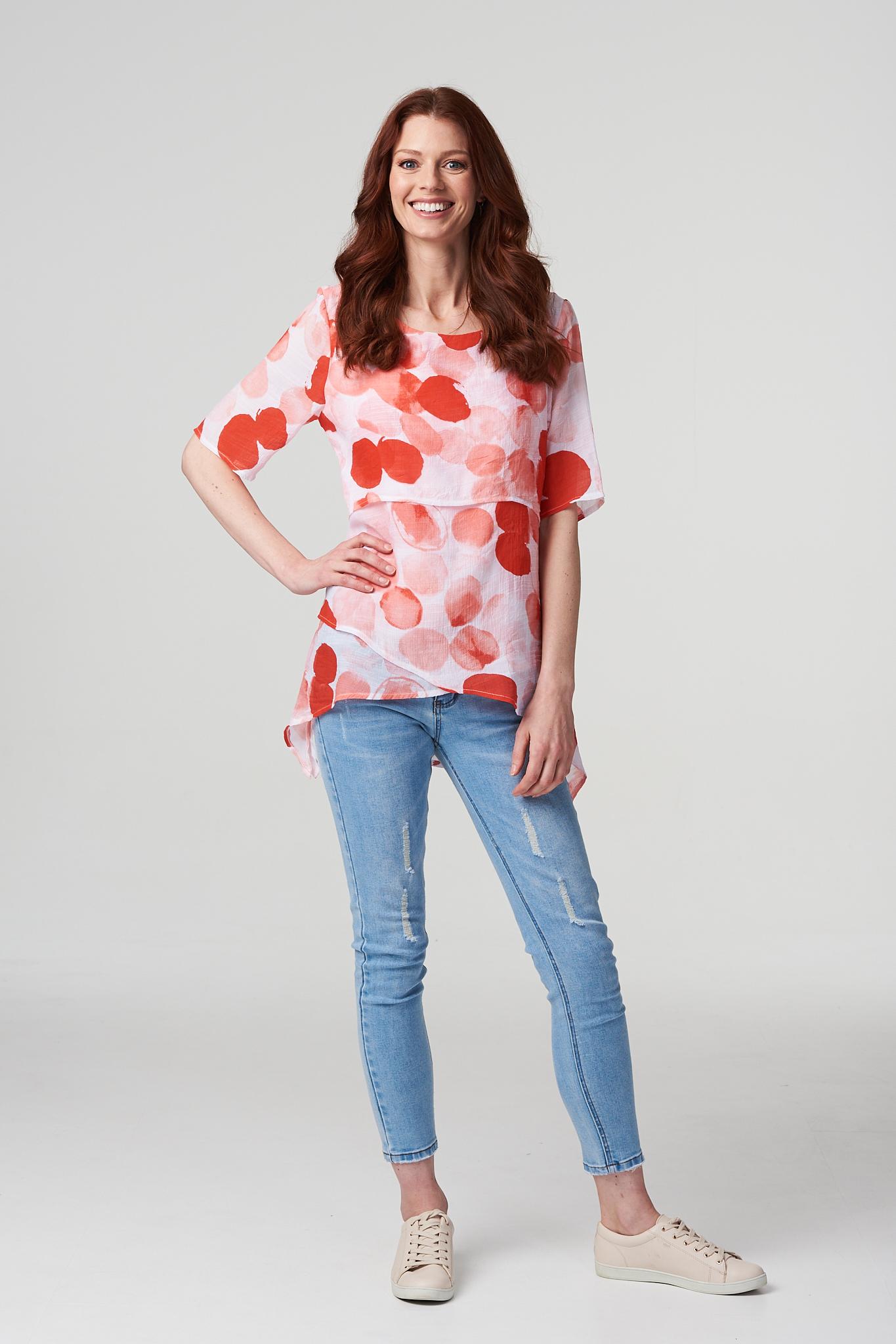 Coral | Polka Dot Layered Blouse Top