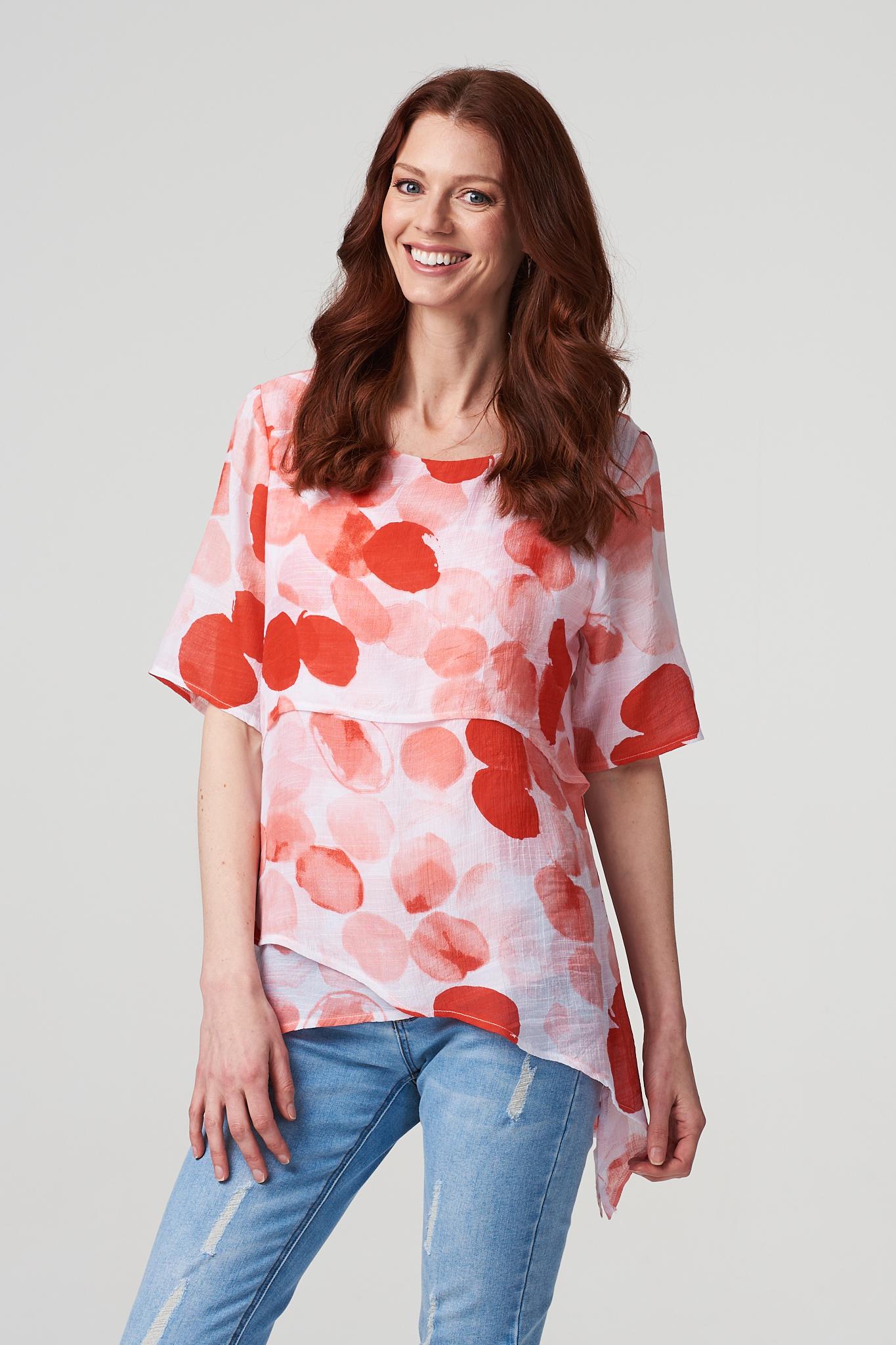 Coral | Polka Dot Layered Blouse Top