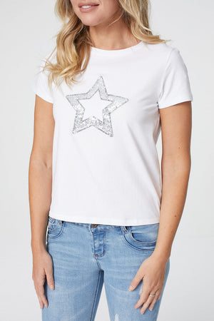 White | Star Motif Short Sleeve T-Shirt